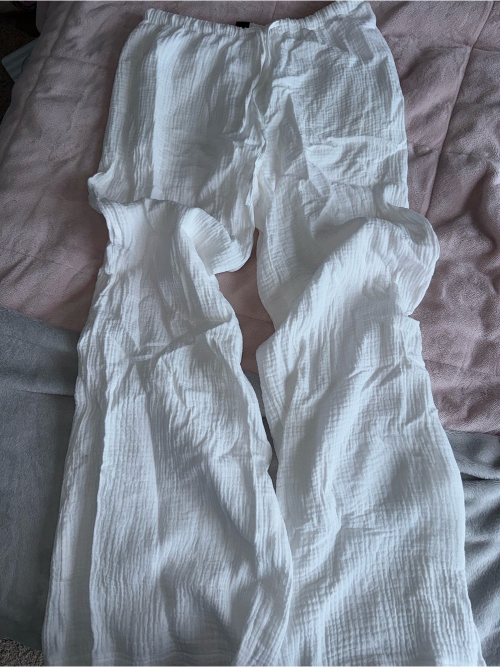 SHEIN White Lightweight Gauze Wide-Leg Pants